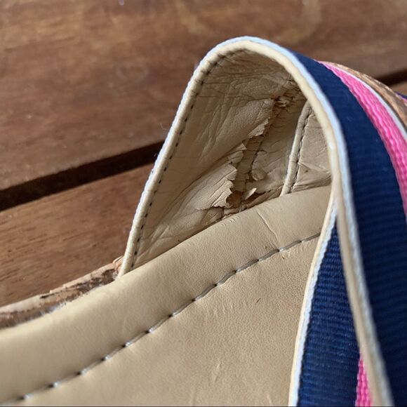 Talbots Pink/Blue Stripe Cork Preppy Wedge Sandals - Picture 5 of 8